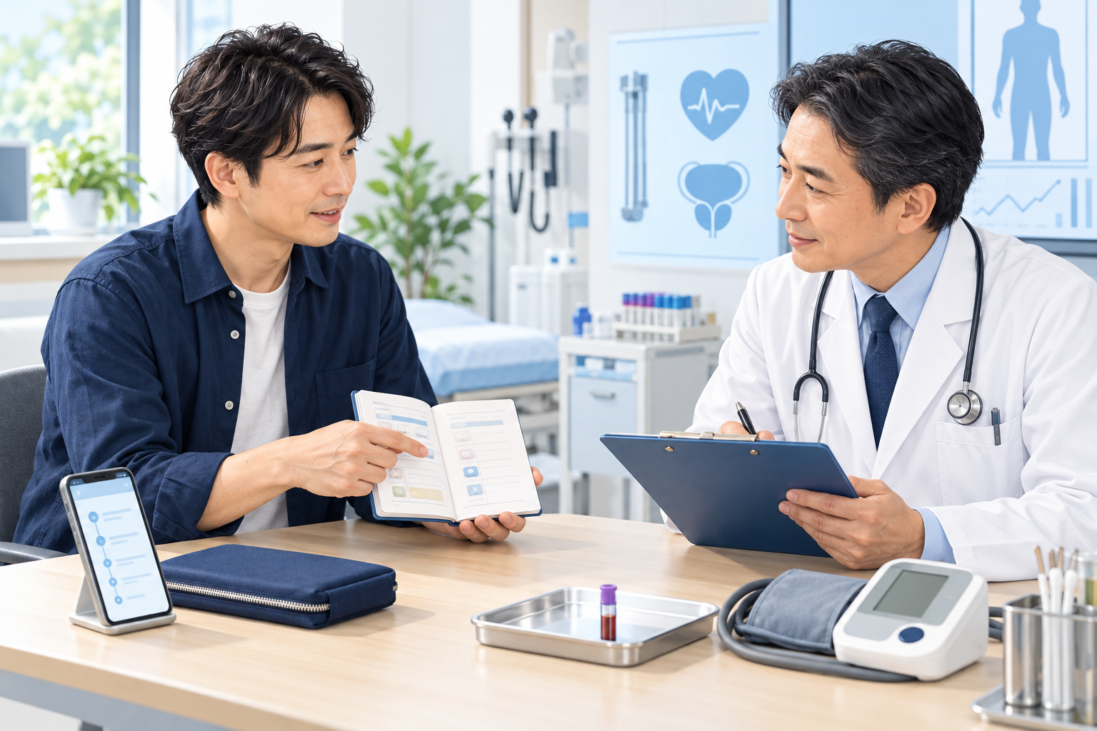 AGA治療薬の情報を健康診断の医師に共有するイメージ