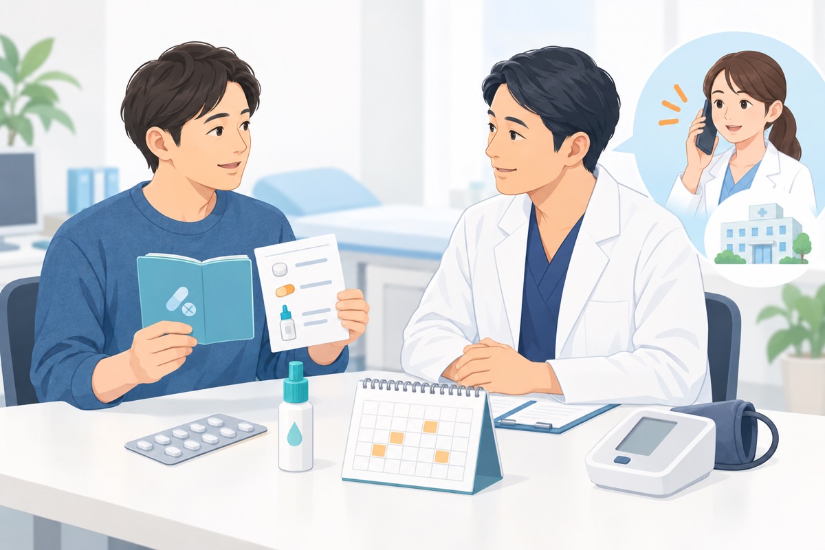 AGA治療薬を手術前に医師へ申告し、処方元へ確認する流れ